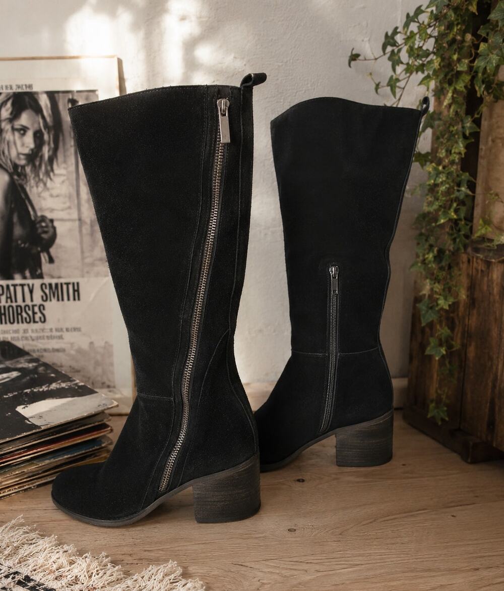 Carlos Santana Ashbury Black Faux Suede Knee High Boho Festival Boots 10